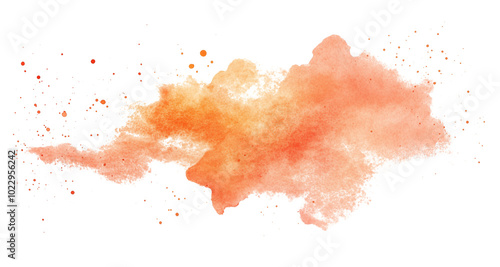 Orange Watercolor Splash on White Background, High quality stock photo, transparent background png, realistic watercolor cloud