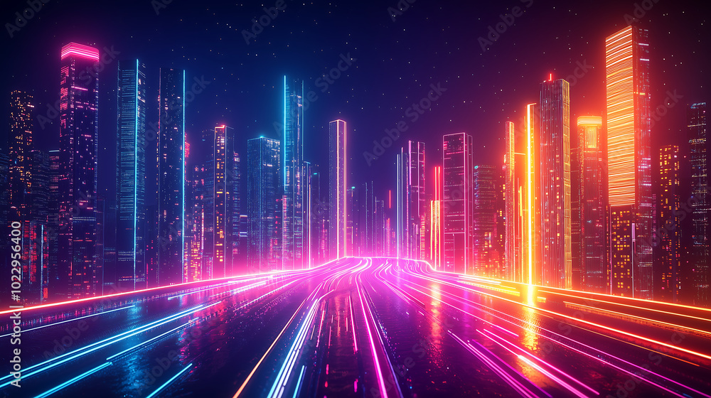 futuristic neon cityscape with glowing abstract skyscrapers and vibrant lights futuristic neon cityscape with glowing abstract skyscrapers and vibrant lights