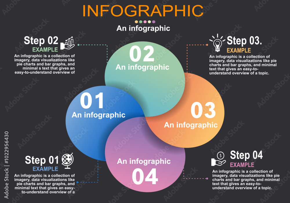 Vector illustration of infographic, circle shape like a windmill blade showing growth stages for presentation, management, administration, planning, banking and management and progress timeline. Vector illustration of infographic, circle shape like a windmill blade showing growth stages for presentation, management, administration, planning, banking and management and progress timeline.
