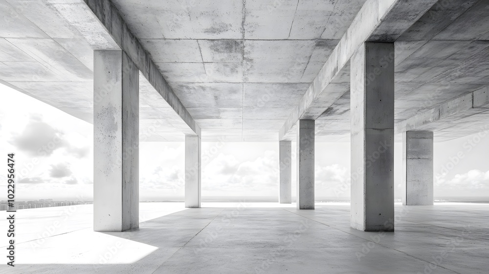 Modern Concrete Structure with Open Sky and City View Modern Concrete Structure with Open Sky and City View