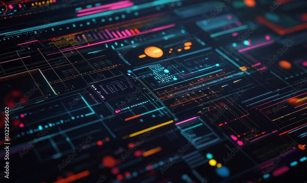 Neon grid interface with colorful lines. Neon grid interface with colorful lines.