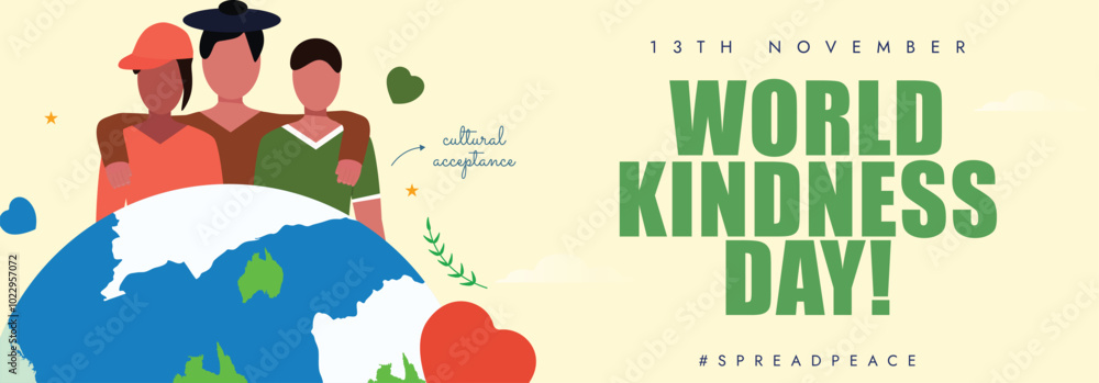 World Kindness Day. 13th November Kindness day cover banner with earth ...