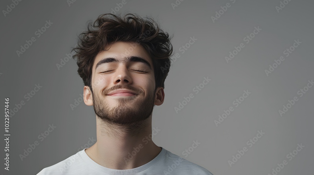Young Man Relaxing with Eyes Closed 3D Character Illustration on pure background Young Man Relaxing with Eyes Closed 3D Character Illustration on pure background