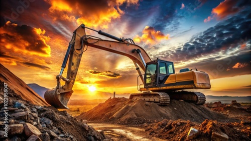 Wallpaper Mural Powerful Backhoe Excavator in Action on Construction Site, Digging and Moving Earth and Debris Torontodigital.ca