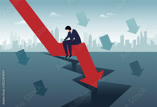 Fotografija Unhappy trader sits on a fallen arrow