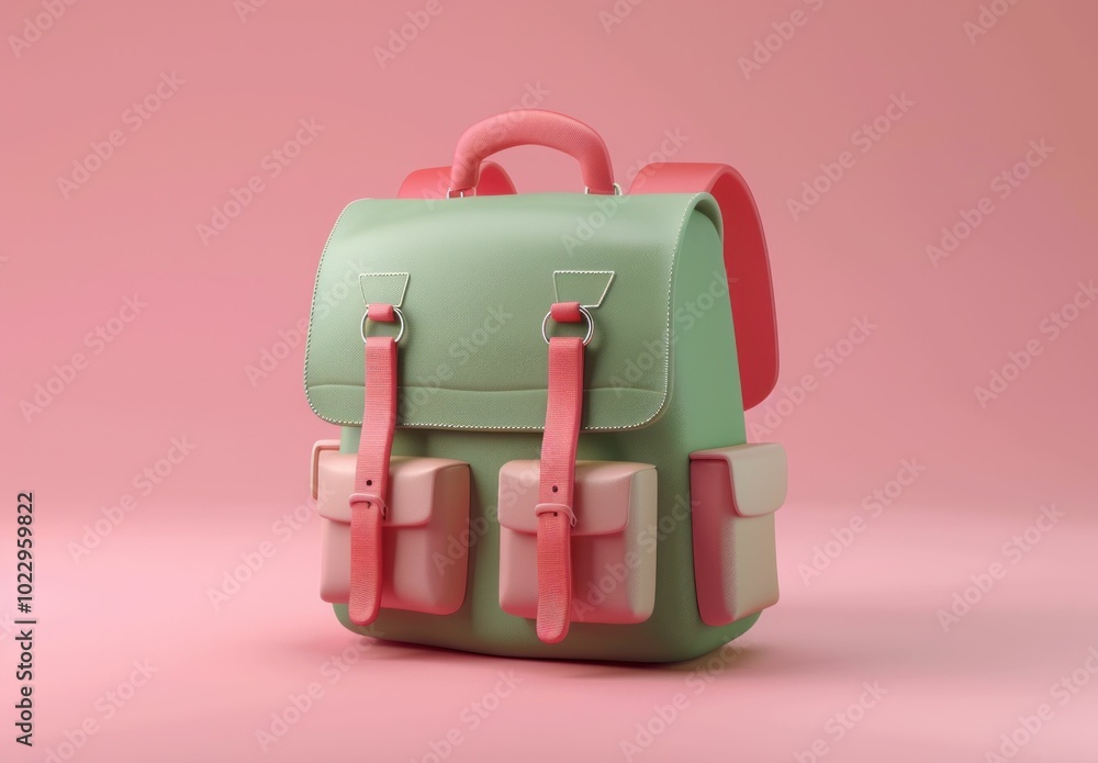 Stylish children s backpack in pastel colors, featuring multiple pockets and a sleek design, set against a soft pink background Perfect for school and casual outings Stylish children s backpack in pastel colors, featuring multiple pockets and a sleek design, set against a soft pink background Perfect for school and casual outings