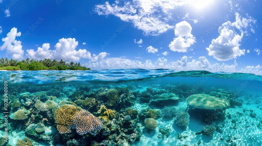 Vibrant Coral Reef Under Clear Blue Ocean Water Vibrant Coral Reef Under Clear Blue Ocean Water