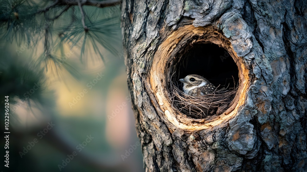 Obraz premium Bird Nesting in Tree Cavity Wildlife Nature Forest Birdwatching