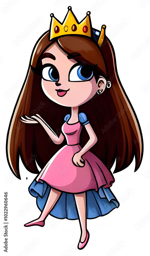 Cartoon princess with crown and pink dress on transparent background Cartoon princess with crown and pink dress on transparent background
