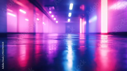 Wallpaper Mural Urban ambiance with neon lights and bokeh effects in an empty room Torontodigital.ca