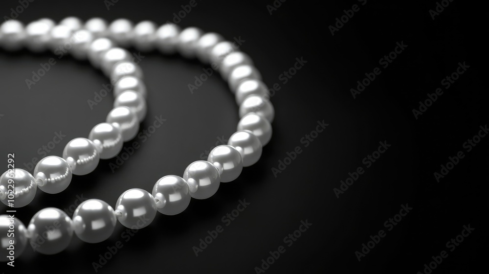 Grayscale pearl string in a showcase, high contrast, focus on lustrous detail and elegance. Grayscale pearl string in a showcase, high contrast, focus on lustrous detail and elegance.