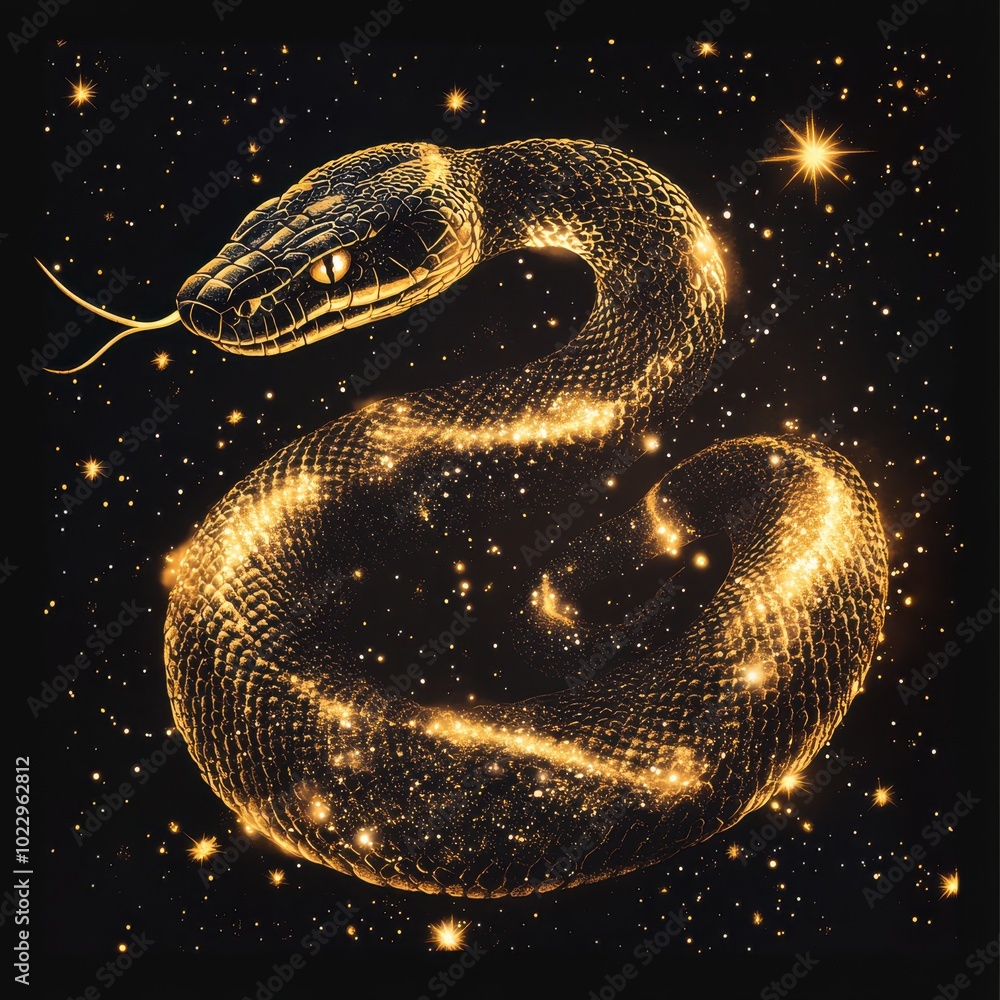 Golden cosmic serpent in a starry night sky
Golden cosmic serpent in a starry night sky