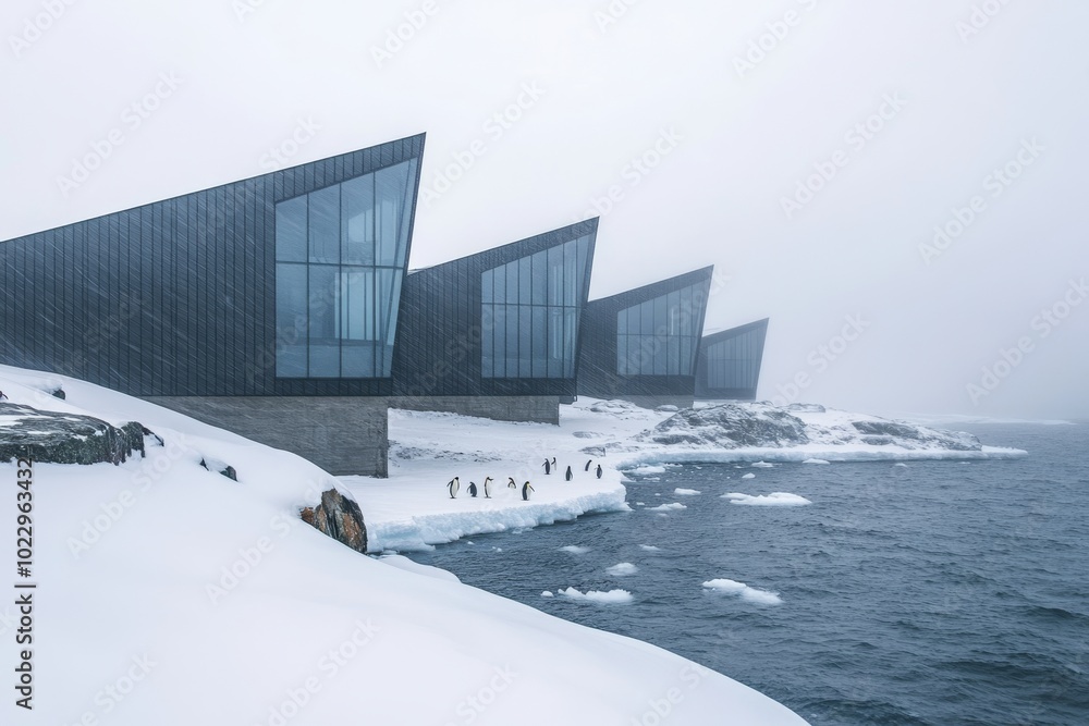 During a snow storm, Gentoo penguins (Pygoscelis papua) at Port Foster, Antarctica, Southern Ocean During a snow storm, Gentoo penguins (Pygoscelis papua) at Port Foster, Antarctica, Southern Ocean