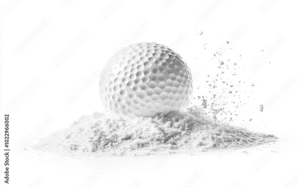 During a snowstorm, a golfer is practicing in the middle of a snow storm. The golf ball is falling in the snow, heavy small sized snow. Freeze shot taken on black background. During a snowstorm, a golfer is practicing in the middle of a snow storm. The golf ball is falling in the snow, heavy small sized snow. Freeze shot taken on black background.