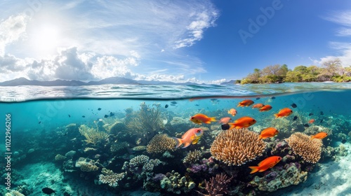 Vibrant Coral Reef Under Clear Blue Water