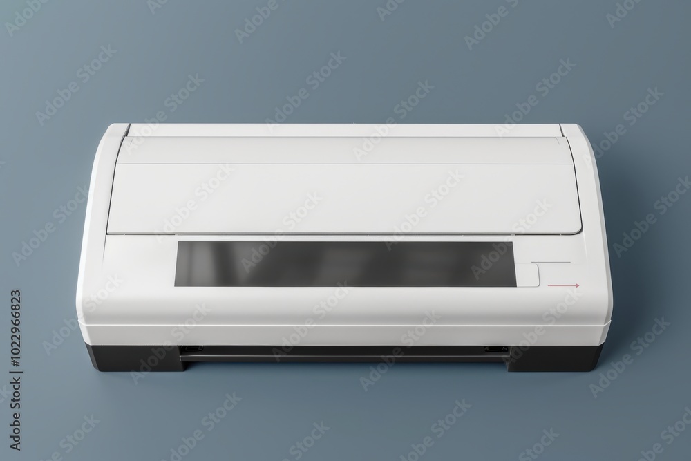 Compact white printer on a gray surface ready for use in a modern office environment Compact white printer on a gray surface ready for use in a modern office environment