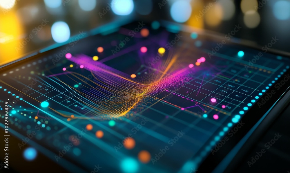 A tablet screen with colorful data visualizations. A tablet screen with colorful data visualizations.