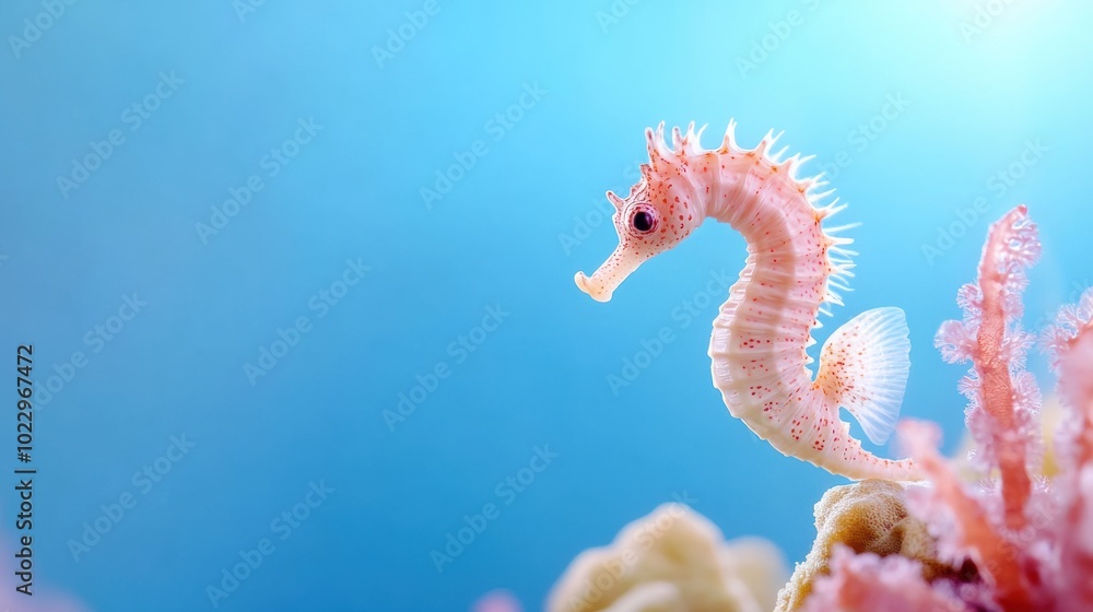 Elegant Seahorse in Vibrant Coral Environment Elegant Seahorse in Vibrant Coral Environment
