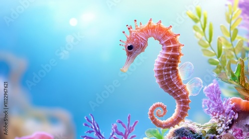 Vibrant Seahorse in Colorful Coral Reef Scene