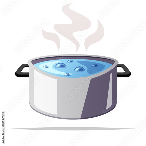 Boiling water in cooking pot vector isolated illustration