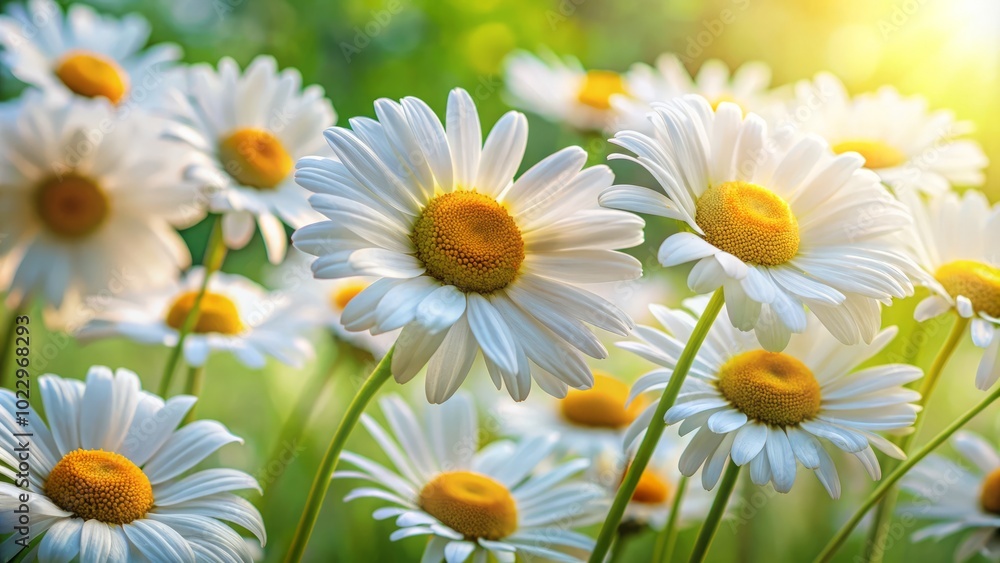 Fototapeta premium A closeup view of cheerful summer garden daisies, featuring plenty of copy space ideal for seasonal designs and floral themes that evoke vibrant summer vibes.