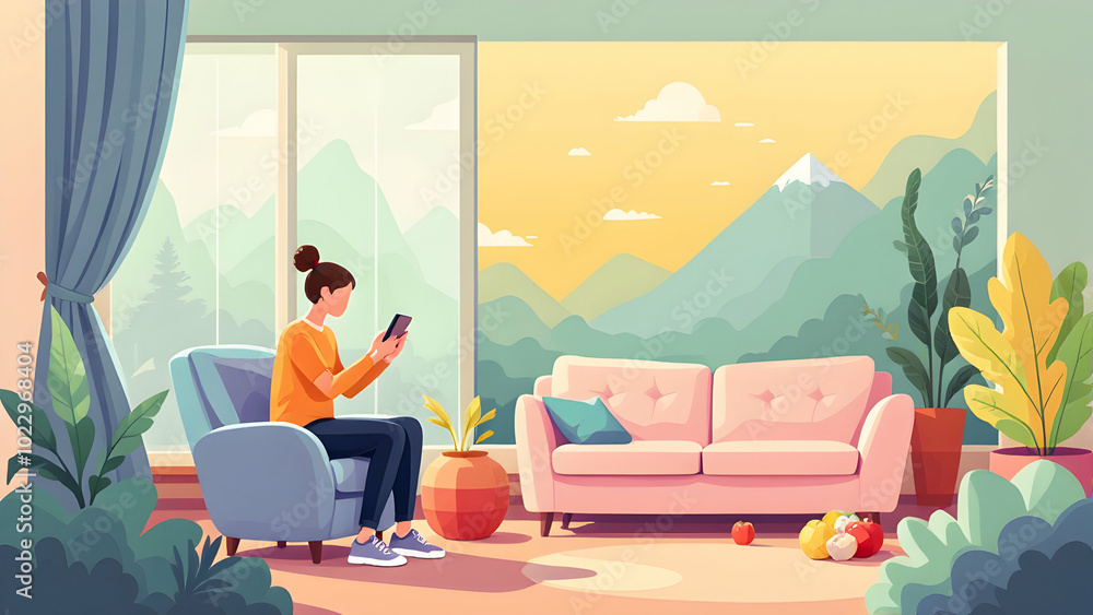 Cozy Living Room with Mountain View at Sunset Cozy Living Room with Mountain View at Sunset