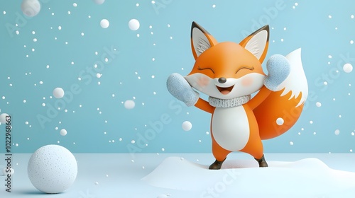 Happy Fox in Winter Wonderland. 3D Character Illustration on pure background