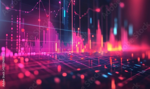 Abstract digital data with neon lights.