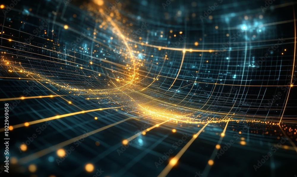 Abstract grid with glowing lines and lights. Abstract grid with glowing lines and lights.
