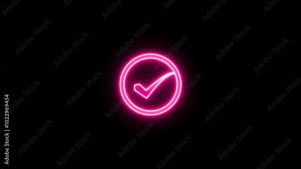 Glowing neon check mark icon animation. Glowing neon check mark icon animation.