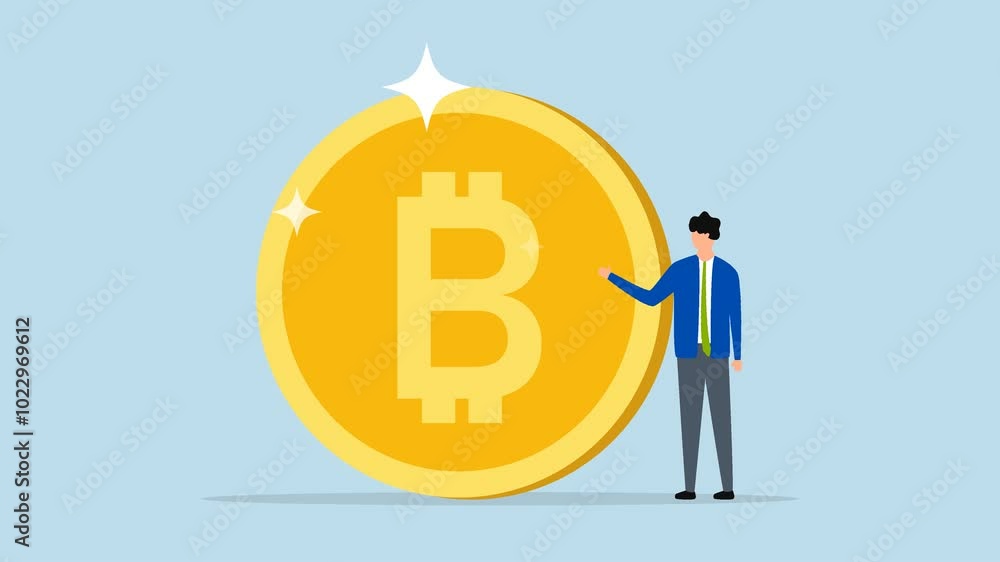 What is Bitcoin and blockchain technology, 4k animation of Entrepreneur specialist provides a detailed explanation of blockchain technology on a Bitcoin coin made of gold. What is Bitcoin and blockchain technology, 4k animation of Entrepreneur specialist provides a detailed explanation of blockchain technology on a Bitcoin coin made of gold.
