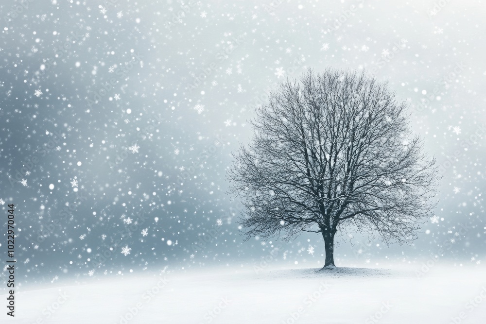 In a snowy field, a solitary tree stands tall, creating a striking contrast against the white surroundings. In a snowy field, a solitary tree stands tall, creating a striking contrast against the white surroundings.