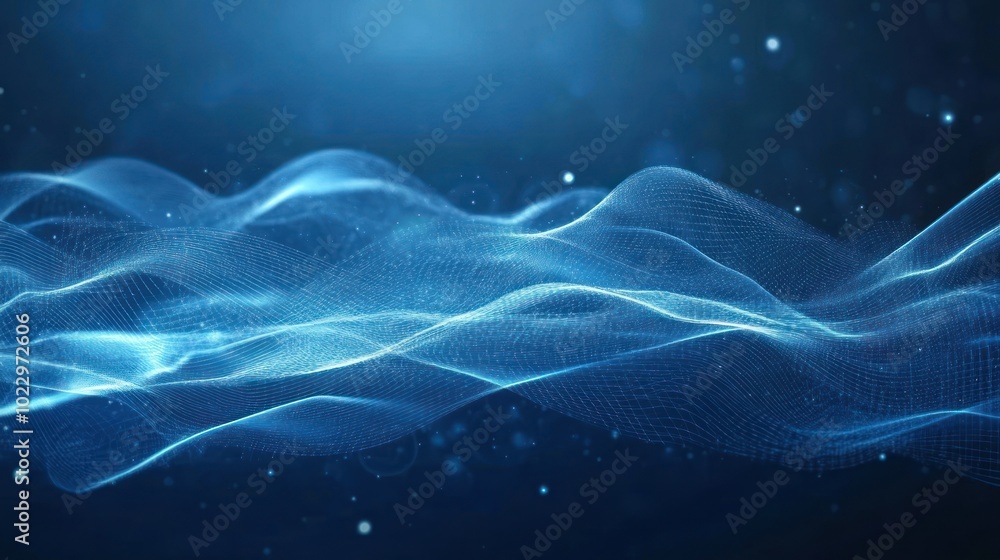 Fototapeta premium Blue technology background with digital grids, data waves, 