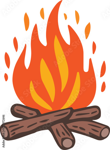 Woodcut Campfire or Bonfire Vector Illustration