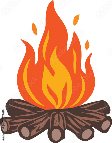 Woodcut Campfire or Bonfire Vector Illustration