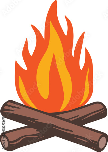 Woodcut Campfire or Bonfire Vector Illustration