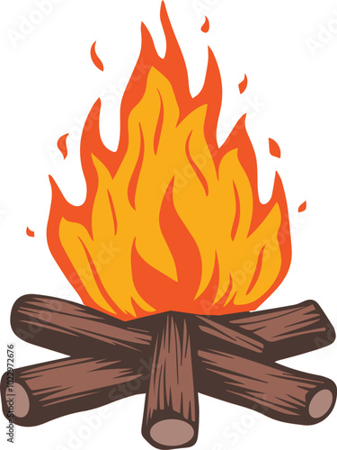 Woodcut Campfire or Bonfire Vector Illustration
