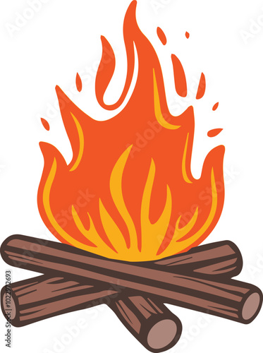 Woodcut Campfire or Bonfire Vector Illustration
