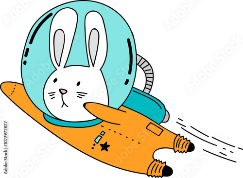 Rabbit astronaut cartoon character - cosmic doodles series