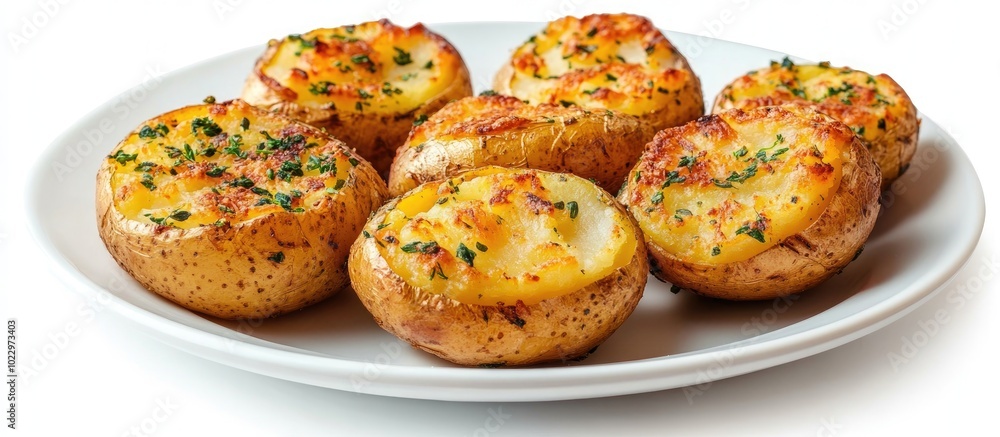 Baked Potatoes With Herbs On White Plate Isolated On A White Background High Quality Photo Baked Potatoes With Herbs On White Plate Isolated On A White Background High Quality Photo