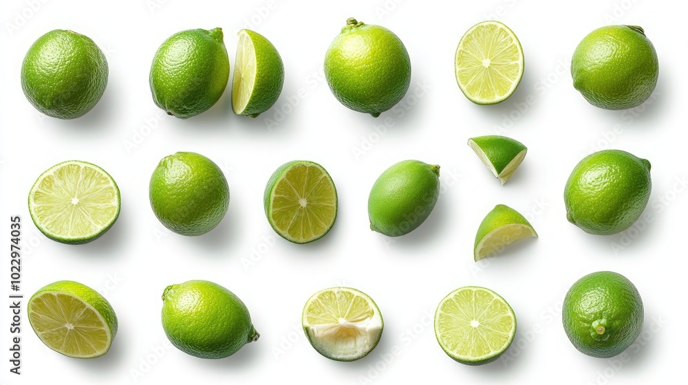 Collection of Fresh Limes Isolated on White Background Collection of Fresh Limes Isolated on White Background