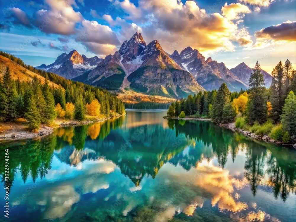Fototapeta premium Scenic Landscape of the United States Showcasing Majestic Mountains and Serene Lakes in Nature