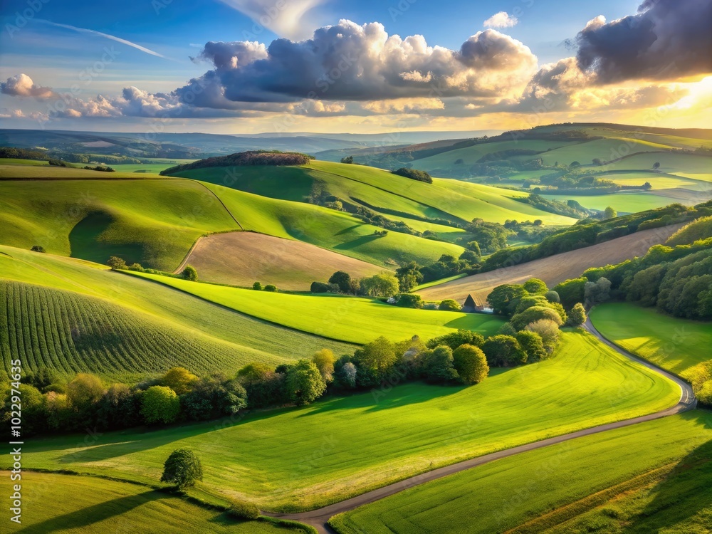 Fototapeta premium Scenic Landscapes of Mid Sussex Featuring Rolling Hills, Green Fields, and Serene Countryside Views
