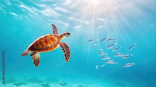 Graceful Sea Turtle swimming in a vibrant ocean