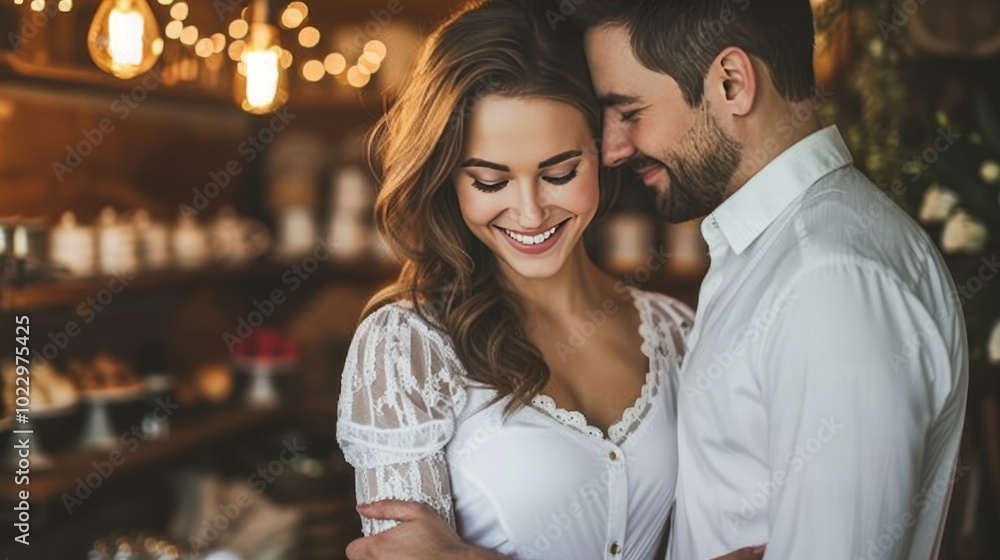 Fototapeta premium Couple browsing through stylish home decor selections in a trendy contemporary furniture store