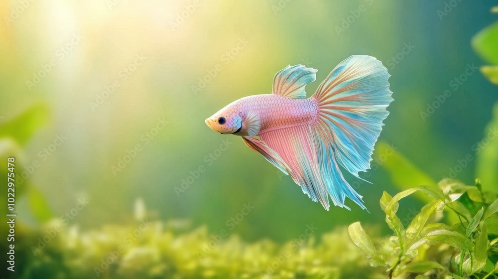Obraz premium Colorful Betta Fish Swimming in Serene Aquarium