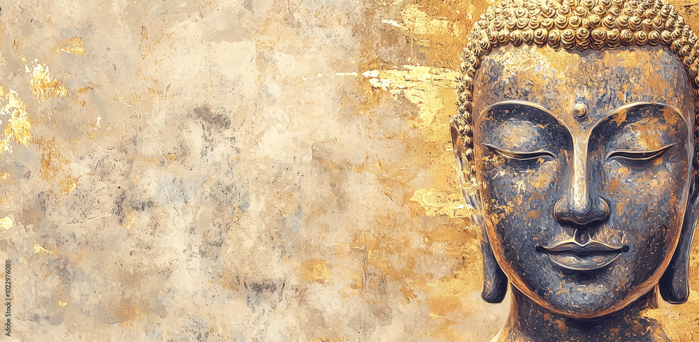 Illustration of Golden Buddha Face. Buddha statue used as amulets of Buddhism religion Illustration of Golden Buddha Face. Buddha statue used as amulets of Buddhism religion