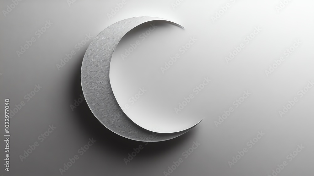 Minimalist paper cut crescent moon with delicate layered shadows on a solid background, paper cut moon, minimalist celestial art Minimalist paper cut crescent moon with delicate layered shadows on a solid background, paper cut moon, minimalist celestial art