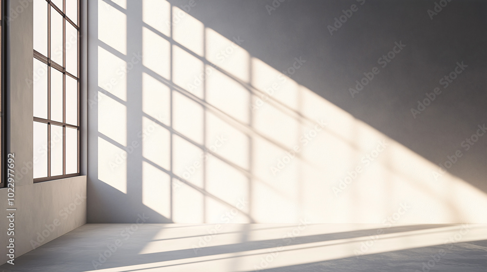 Open window in a modern loft, with sunlight creating geometric shadows on a neutral wall Focus on simplicity with strong lines and natural light patterns Open window in a modern loft, with sunlight creating geometric shadows on a neutral wall Focus on simplicity with strong lines and natural light patterns