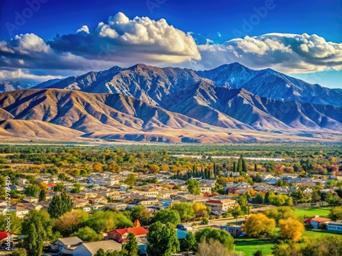 Scenic View of Bakersfield California Landscape with Mountains and Blue Sky in the Background